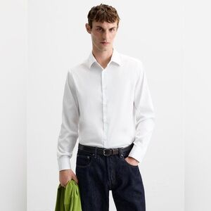 Zara Man White Slim Fit Button-Down Shirt - Size M
